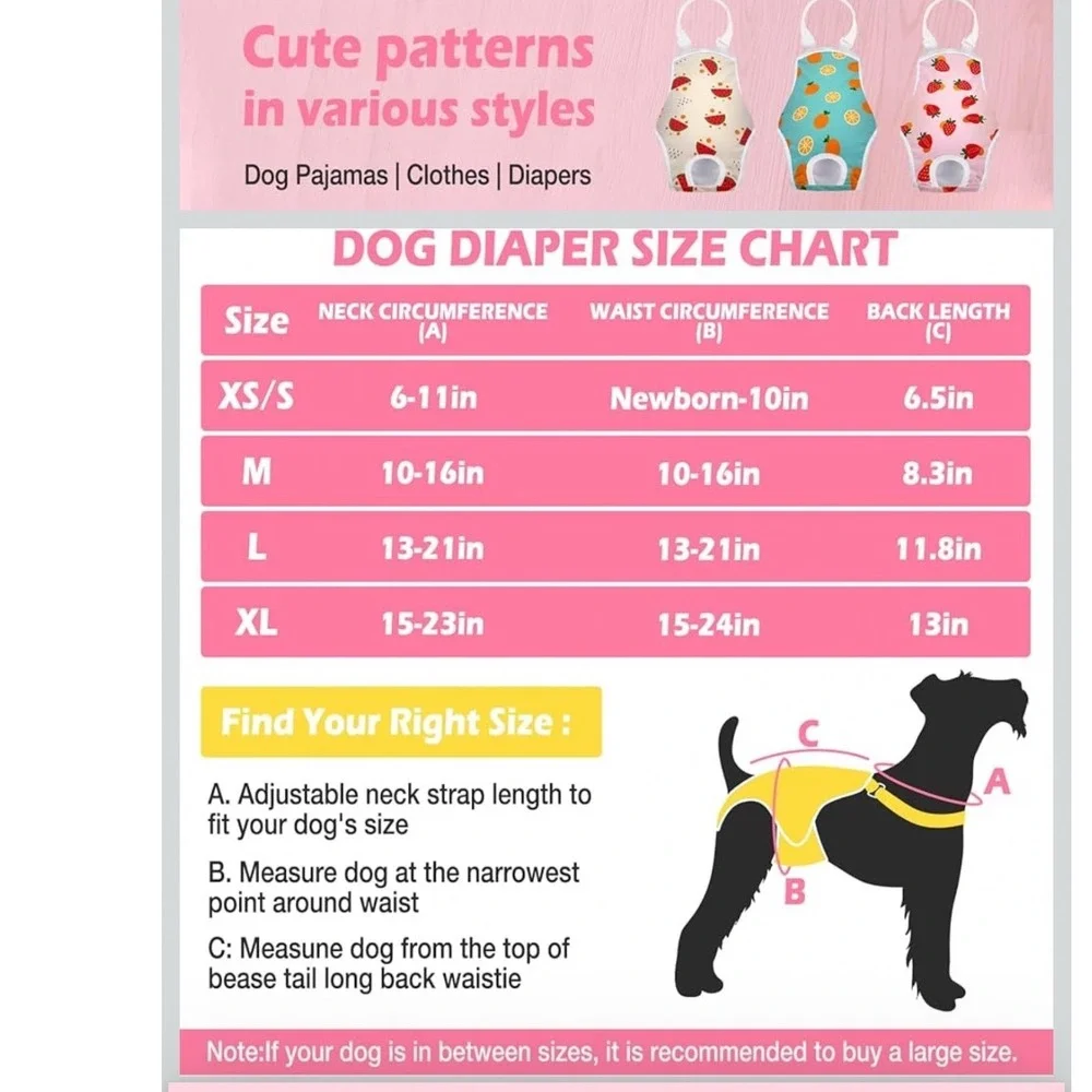 New Reusable‎ Female Dog Diapers with Suspenders Fruit Print Large